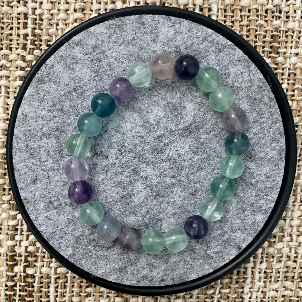 Rainbow Fluorite - Natural Stone Hand-Strung Bracelet with Description